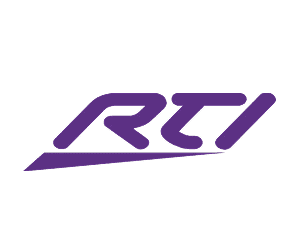 Purple logo with stylized letters "RTI".