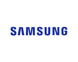 Samsung logo on white background.